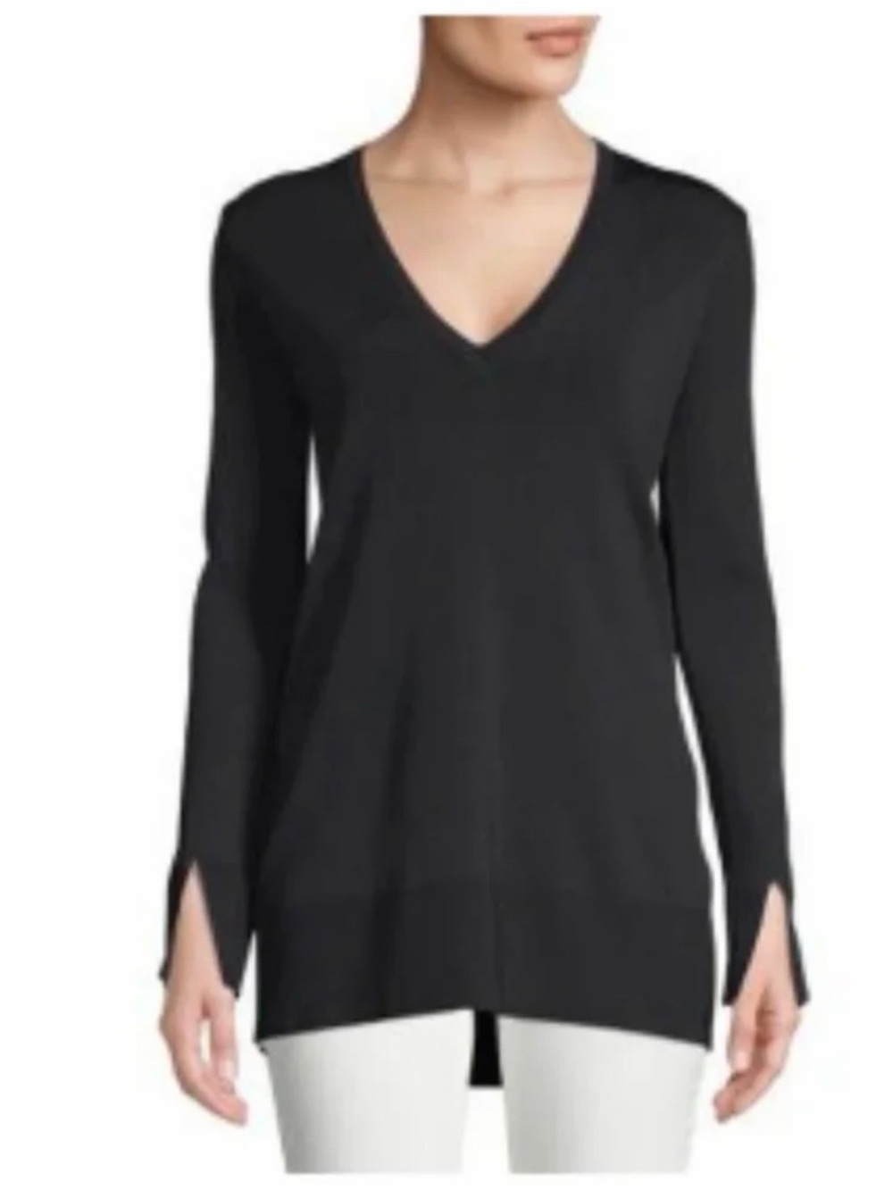 Theory Britona Lustrate Black V-Neck Tunic Sweater